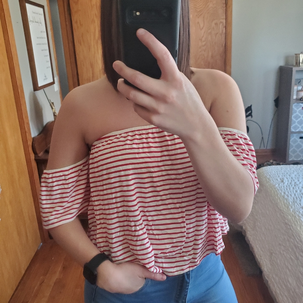 Red and white striped top